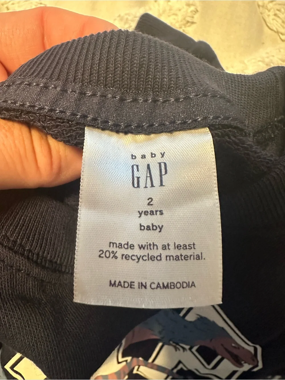 GAP Navy Sweatshirt with Pink & Blue Dinosaur Graphic